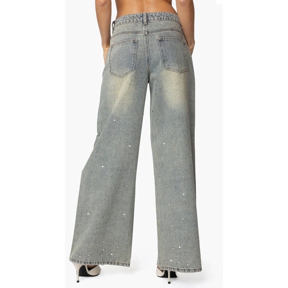 Edikted Low Rise Rhinestone Wide Leg Jeans Size Medium ( 8-b64)